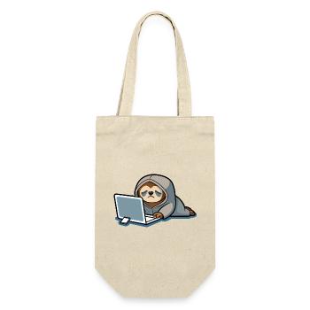 Niedliches Hacker Faultier im Hoodie vorm PC - Geschenkbeutel für Flaschen - Natur - Vorne