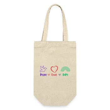 Peace, Love ans Hope - Geschenkbeutel für Flaschen - Natur - Vorne