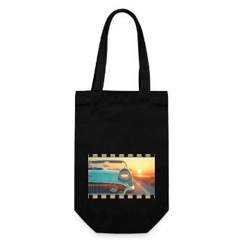 Retro-Cabrio im filmischen Sonnenuntergang - Geschenkbeutel für Flaschen - Schwarz - Vorne