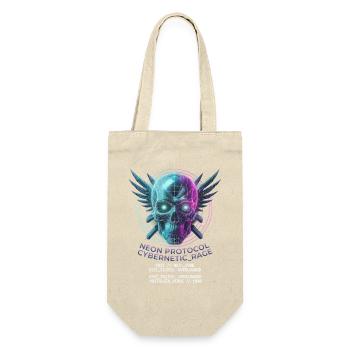 Totenkopf Neon, Synthwave, Cyberpunk, Halloween - Geschenkbeutel für Flaschen - Natur - Vorne