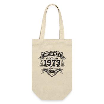 50. Geburtstag Mann Original März Jahrgang 1973 - Geschenkbeutel für Flaschen - Natur - Vorne
