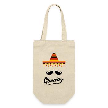 Moustache Gracias Humour Jeu de Mot Muchas Gracias - Sac à bouteille - nature - Devant