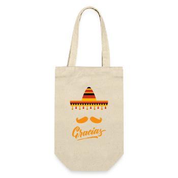 Moustache Gracias Humour Jeu de Mot Muchas Gracias - Sac à bouteille - nature - Devant