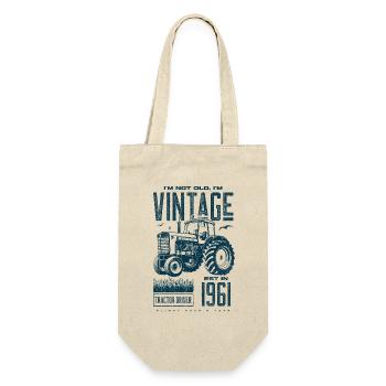 Vintage Traktor Landwirt Geburtstag geboren 1961 - Geschenkbeutel für Flaschen - Natur - Vorne