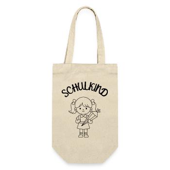 Schulkind Mädchen Einschulung Schultüte - Geschenkbeutel für Flaschen - Natur - Vorne