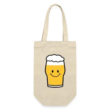 Fröhliches Bierglas Cartoon - Geschenkbeutel für Flaschen - Natur - Vorne
