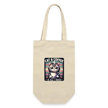 Katze und Kaffee ist alles was ich brauche - Geschenkbeutel für Flaschen - Natur - Vorne