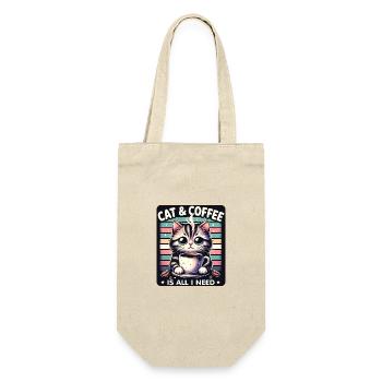 Katze und Kaffee ist alles was ich brauche - Geschenkbeutel für Flaschen - Natur - Vorne