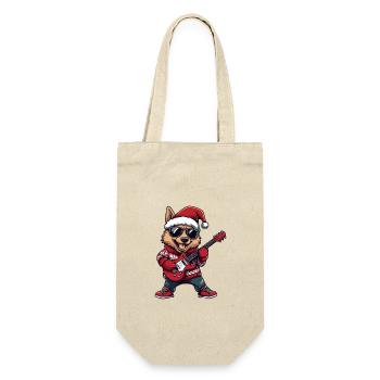 Schäferhund Hund Weihnachten Rocker Gitarre - Geschenkbeutel für Flaschen - Natur - Vorne