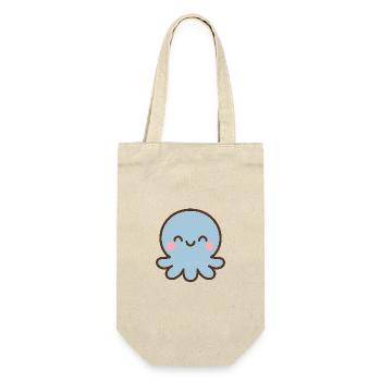 Blauer Oktopus Kawaii Lächeln - Geschenkbeutel für Flaschen - Natur - Vorne
