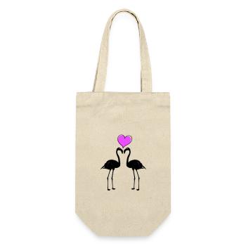 Flamingo Liebe Paar - Geschenkbeutel für Flaschen - Natur - Vorne