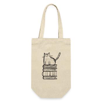 Katze mit Büchern - Geschenkbeutel für Flaschen - Natur - Vorne