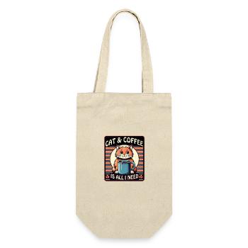 Katze und Kaffee ist alles was ich brauche - Geschenkbeutel für Flaschen - Natur - Vorne