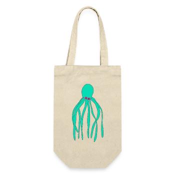Türkiser Oktopus PopArt Druck - Geschenkbeutel für Flaschen - Natur - Vorne
