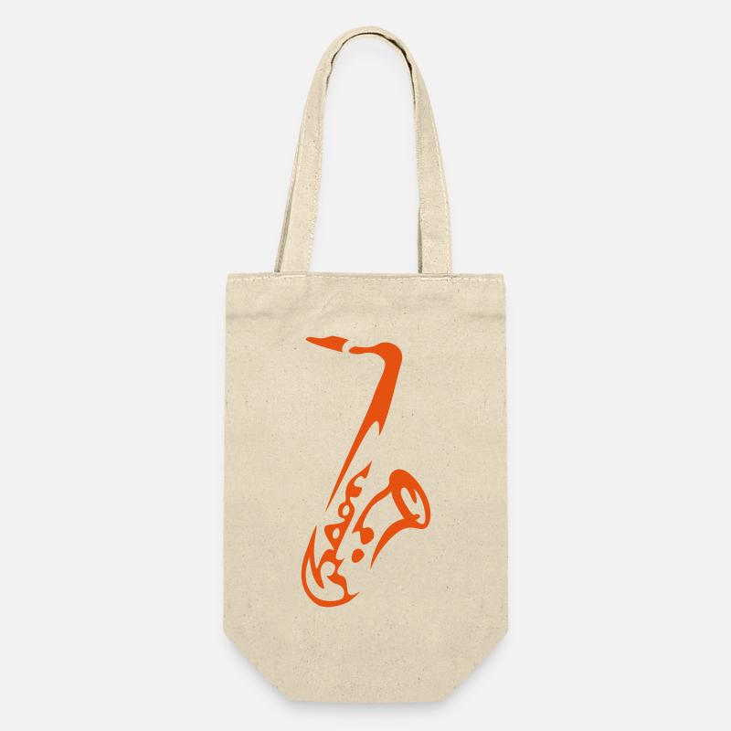 Saxy - Expressive Saxophon Silhouette Design - Geschenkbeutel für Flaschen - Natur