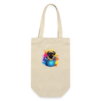 Mops Niedlicher Hund Farbeimer - Geschenkbeutel für Flaschen - Natur - Vorne