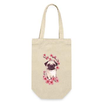 Mops mit Blüten - Geschenkbeutel für Flaschen - Natur - Vorne