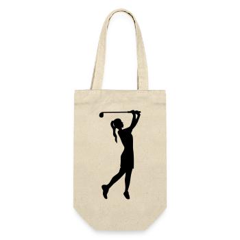 Golferin Silhouette, Golf Abschlag Damen Golf  - Geschenkbeutel für Flaschen - Natur - Vorne