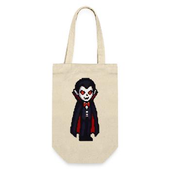 Vampirischer Cartoon Look mit Cape - Geschenkbeutel für Flaschen - Natur - Vorne