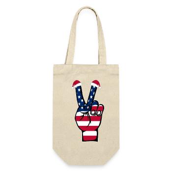 USA Flagge Weihnachten Peace Symbol - Geschenkbeutel für Flaschen - Natur - Vorne