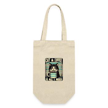 Katze und Kaffee ist alles was ich brauche - Geschenkbeutel für Flaschen - Natur - Vorne
