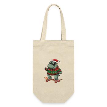 Nilpferd Weihnachten Lustig - Geschenkbeutel für Flaschen - Natur - Vorne