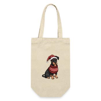 Dobermann Hund Weihnachten Comic - Geschenkbeutel für Flaschen - Natur - Vorne