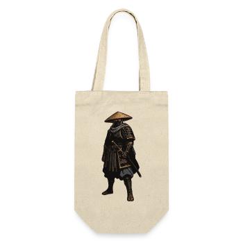 Samurai im Strohhut - Geschenkbeutel für Flaschen - Natur - Vorne