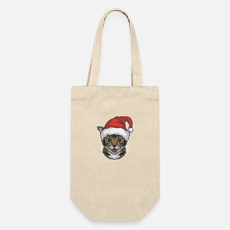 Cat Christmas Santa Hat Comic - Gift Bag for Bottles - nature