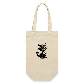 Freche Haustier Katze grinsender Kater Hauskatze - Geschenkbeutel für Flaschen - Natur - Vorne