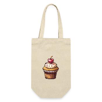 Muffin Pixel Gamer - Geschenkbeutel für Flaschen - Natur - Vorne