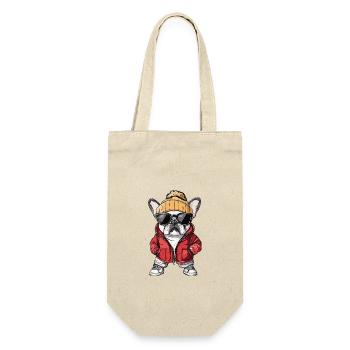 Französische Buldogge Hund Cool Comic - Geschenkbeutel für Flaschen - Natur - Vorne