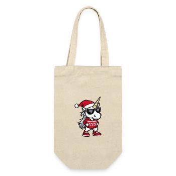 Einhorn Weihnachten Ugly Christmas - Geschenkbeutel für Flaschen - Natur - Vorne