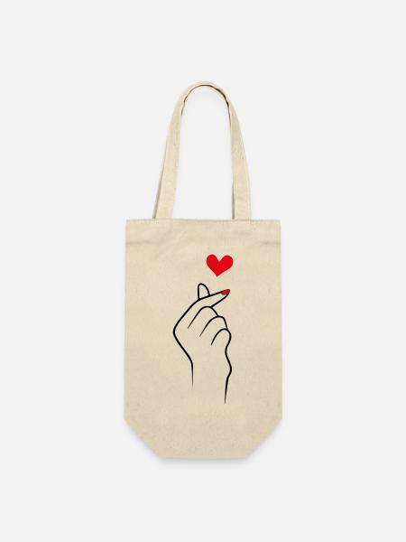 Hand mit Herz - Geschenkbeutel für Flaschen - Natur
