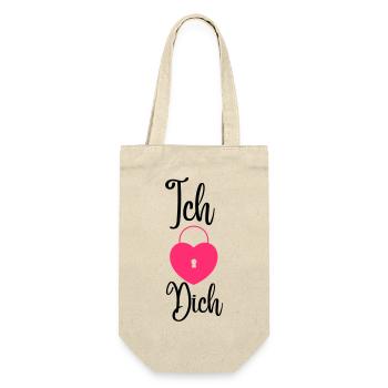 "Ich Liebe Dich" Design, mit Schloss Motiv,14.2 - Geschenkbeutel für Flaschen - Natur - Vorne
