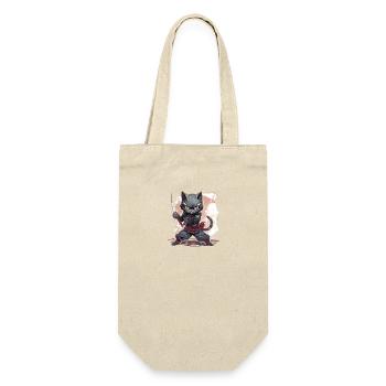 Japanische Katze Samurai Style für Katzen Fans - Geschenkbeutel für Flaschen - Natur - Vorne