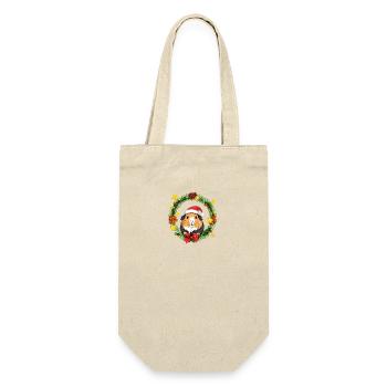 Meerschweinchen Weihnachten Weihnachtskranz - Geschenkbeutel für Flaschen - Natur - Vorne