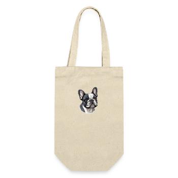 Französische Bulldogge Hund Mops - Geschenkbeutel für Flaschen - Natur - Vorne