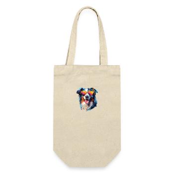 Austrailianischer Schäferhund mit Sonnenbrille - Geschenkbeutel für Flaschen - Natur - Vorne