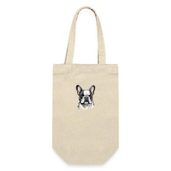 Französische Bulldogge Hund Mops - Geschenkbeutel für Flaschen - Natur - Vorne