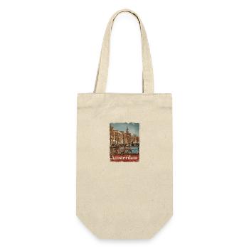 Vintage Amsterdam Kanal Niederlande Holland - Geschenkbeutel für Flaschen - Natur - Vorne