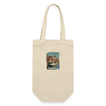 Vintage Amsterdam Kanal Niederlande Holland - Geschenkbeutel für Flaschen - Natur - Vorne