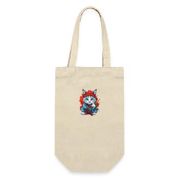Japanische Katze Samurai Style für Katzen Fans - Geschenkbeutel für Flaschen - Natur - Vorne