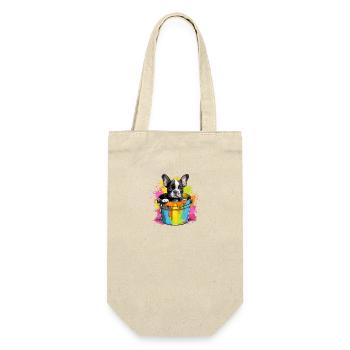 Boston Terrier Niedlicher Hund Farbeimer - Geschenkbeutel für Flaschen - Natur - Vorne