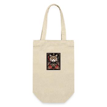Japanische Katze Samurai Style für Katzen Fans - Geschenkbeutel für Flaschen - Natur - Vorne