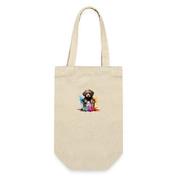 Niedlicher Pudel Hund Farbeimer - Geschenkbeutel für Flaschen - Natur - Vorne