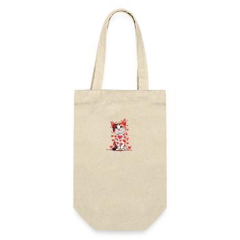 Katze Liebe Valentinstag Katze mit roten Herzen - Geschenkbeutel für Flaschen - Natur - Vorne