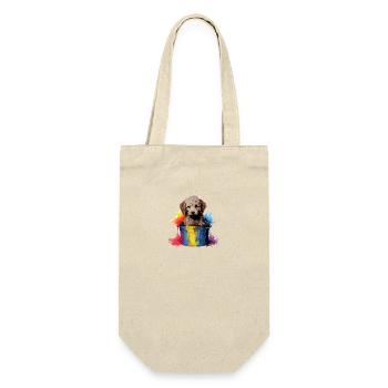 Niedlicher Pudel Hund Farbeimer - Geschenkbeutel für Flaschen - Natur - Vorne