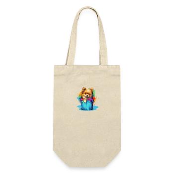 Zwergspitz Niedlicher Pomeranian Hund Farbeimer - Geschenkbeutel für Flaschen - Natur - Vorne