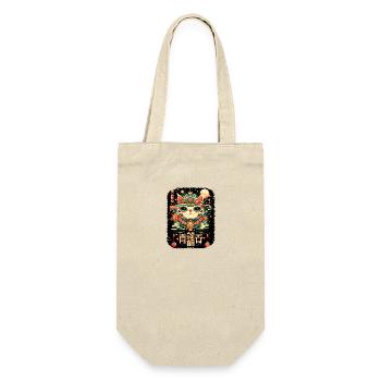 Japanische Katze Samurai Style für Katzen Fans - Geschenkbeutel für Flaschen - Natur - Vorne